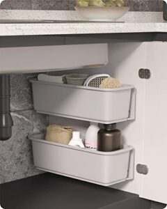 baffect under sink organizers and storage, 2 pack pull out under bathroom and kitchen cabinet storage drawer organizer, multi purpose sink organizing caddy up to 11lbs (gray)