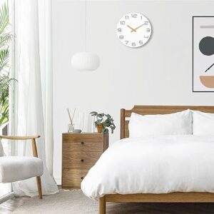 Lumuasky Wall Clock 12 Inch Wood Silent Non-Ticking Battery Operated White Flatwood Modern Simple Clock Decorative for Living Room Office Kitchen Home Bedroom School Hotel