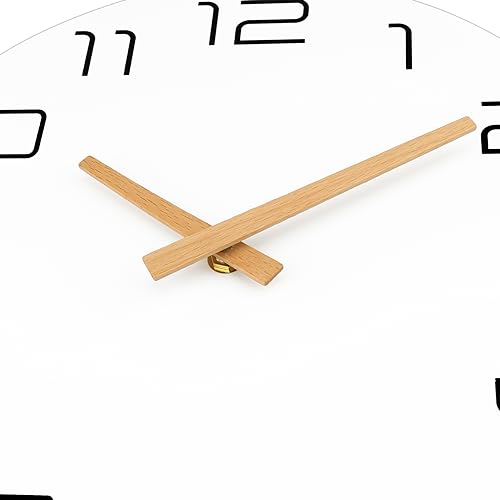 Lumuasky Wall Clock 12 Inch Wood Silent Non-Ticking Battery Operated White Flatwood Modern Simple Clock Decorative for Living Room Office Kitchen Home Bedroom School Hotel