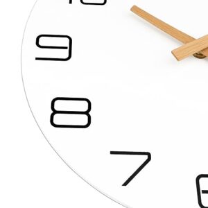 Lumuasky Wall Clock 12 Inch Wood Silent Non-Ticking Battery Operated White Flatwood Modern Simple Clock Decorative for Living Room Office Kitchen Home Bedroom School Hotel