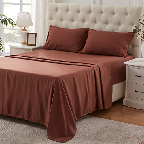 NexHome Twin XL Size Sheet Set, Breathable & Cooling Sheets, Hotel Luxury Bed Sheet, Extra Soft, Deep Pockets 16", Easy Fit, Wrinkle Free, Comfy, Chocolate Bed Sheets 3 Piece Set