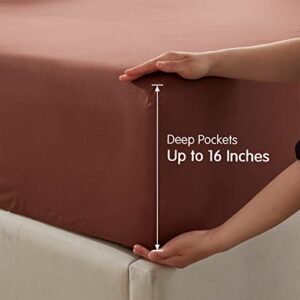 NexHome Twin XL Size Sheet Set, Breathable & Cooling Sheets, Hotel Luxury Bed Sheet, Extra Soft, Deep Pockets 16", Easy Fit, Wrinkle Free, Comfy, Chocolate Bed Sheets 3 Piece Set