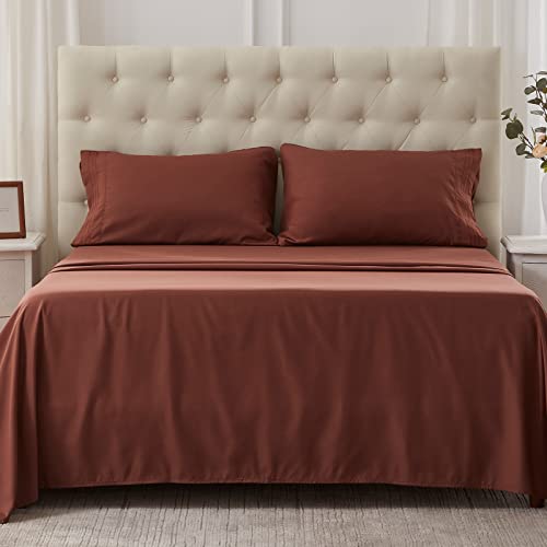 NexHome Twin XL Size Sheet Set, Breathable & Cooling Sheets, Hotel Luxury Bed Sheet, Extra Soft, Deep Pockets 16", Easy Fit, Wrinkle Free, Comfy, Chocolate Bed Sheets 3 Piece Set