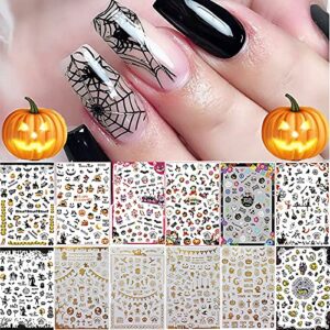 halloween nail art stickers decals, kalolary self-adhesive diy nail sticker decals 3d design nail decorations for halloween party include pumpkin/bat/ghost/witch(12 sheets)
