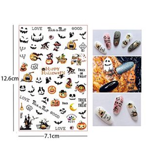 Halloween Nail Art Stickers Decals, Kalolary Self-Adhesive DIY Nail Sticker Decals 3D Design Nail Decorations for Halloween Party Include Pumpkin/Bat/Ghost/Witch(12 Sheets)