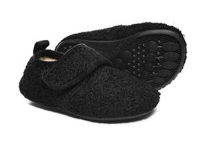 honcan toddler kids winter warm house slippers shoes home bedroom indoor outdoor anti-slip rubber sole for baby boys and girls(hc22206black25)