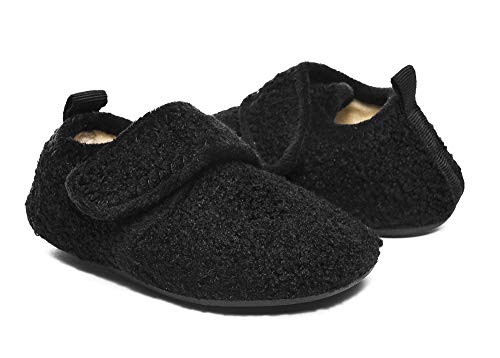 HONCAN Toddler Kids Winter Warm House Slippers Shoes Home Bedroom Indoor Outdoor Anti-Slip Rubber Sole For Baby Boys and Girls(HC22206Black25)