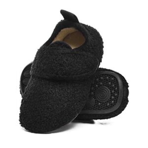 HONCAN Toddler Kids Winter Warm House Slippers Shoes Home Bedroom Indoor Outdoor Anti-Slip Rubber Sole For Baby Boys and Girls(HC22206Black25)