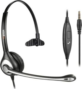 cell phone headset with microphone noise cancelling & call controls, 3.5mm computer headphones for iphone laptop pc tablet skype k12 school classroom home office business, clear chat, ultra comfort
