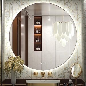 keonjinn 36 inch backlit mirror bathroom led round mirror 3000k/4500k/6000k large lighted vanity mirror circle mirror with lights dimmable wall mounted led bathroom mirror anti-fog makeup mirror