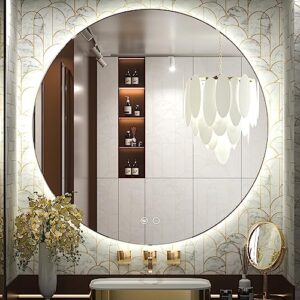 Keonjinn 36 Inch Backlit Mirror Bathroom LED Round Mirror 3000K/4500K/6000K Large Lighted Vanity Mirror Circle Mirror with Lights Dimmable Wall Mounted LED Bathroom Mirror Anti-Fog Makeup Mirror