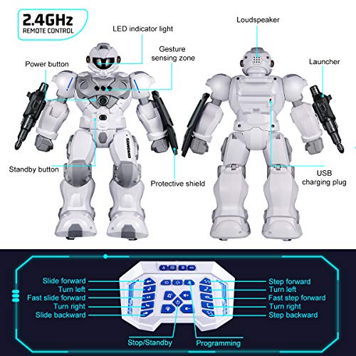 SONOMO Toys for 6-9 Year Old Boys, RC Robot Gifts for Kids Intelligent Programmable Robot with 2.4GHz Sensing Gesture Control - Upgraded Version (White)