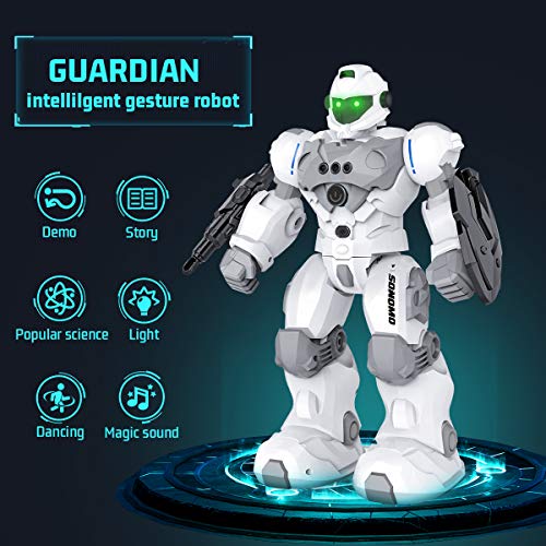 SONOMO Toys for 6-9 Year Old Boys, RC Robot Gifts for Kids Intelligent Programmable Robot with 2.4GHz Sensing Gesture Control - Upgraded Version (White)