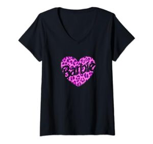 barbie leopard heart logo v-neck t-shirt