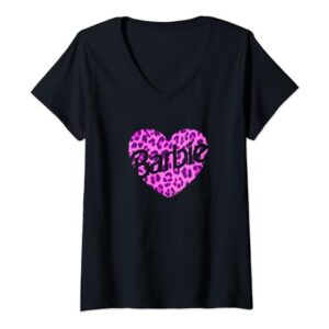 Barbie Leopard Heart Logo V-Neck T-Shirt