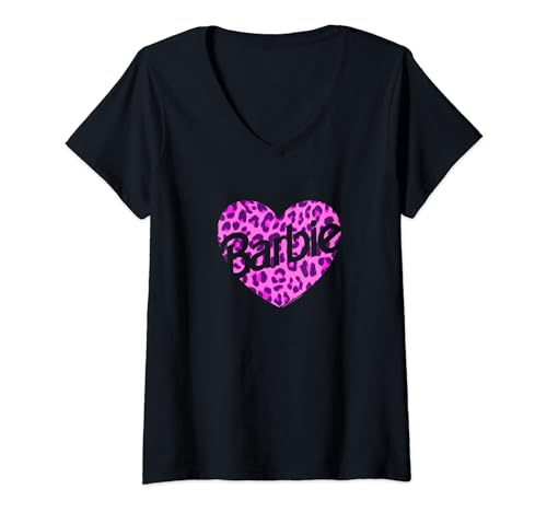 Barbie Leopard Heart Logo V-Neck T-Shirt