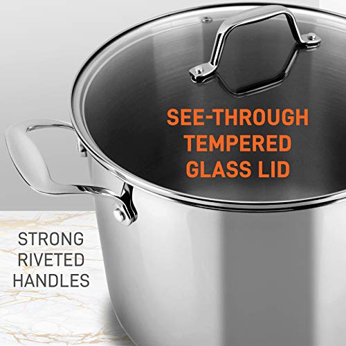 NutriChef 19-Quart Stainless Steel Stock Pot - 18/8 Food Grade Heavy Duty Induction Large Stock Pot, Stew Pot, Simmering Pot, Soup Pot with See Through Lid, Dishwasher Safe - NutriChef NCSP20