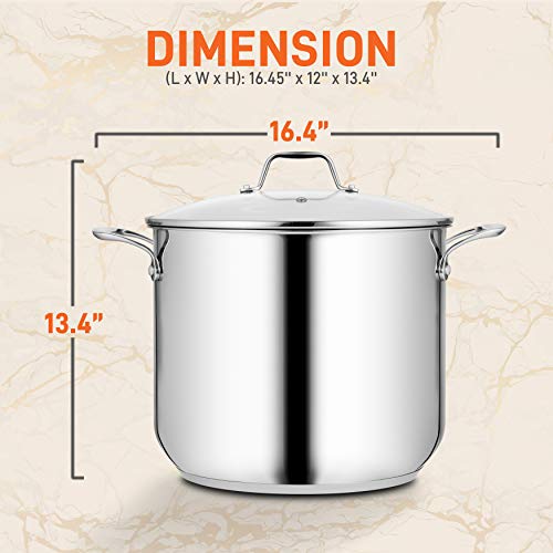 NutriChef 19-Quart Stainless Steel Stock Pot - 18/8 Food Grade Heavy Duty Induction Large Stock Pot, Stew Pot, Simmering Pot, Soup Pot with See Through Lid, Dishwasher Safe - NutriChef NCSP20