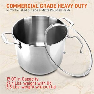 NutriChef 19-Quart Stainless Steel Stock Pot - 18/8 Food Grade Heavy Duty Induction Large Stock Pot, Stew Pot, Simmering Pot, Soup Pot with See Through Lid, Dishwasher Safe - NutriChef NCSP20