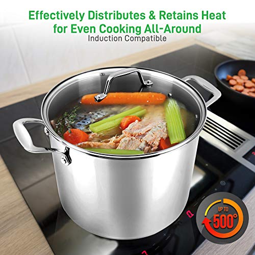 NutriChef 19-Quart Stainless Steel Stock Pot - 18/8 Food Grade Heavy Duty Induction Large Stock Pot, Stew Pot, Simmering Pot, Soup Pot with See Through Lid, Dishwasher Safe - NutriChef NCSP20