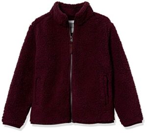 amazon essentials girls' sherpa fleece full-zip jacket, burgundy, x-small