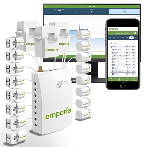 3-Phase Emporia Smart Home Energy Monitor | Real Time Electricity Monitor/Meter | Solar/Net Metering | Conserve Energy and Get Peace of Mind (Monitor with 16 50A Sensors)