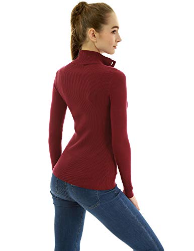 AmélieBoutik Women Button Up V Neck Ribbed Pullover Sweater with Pocket (Burgundy Small)