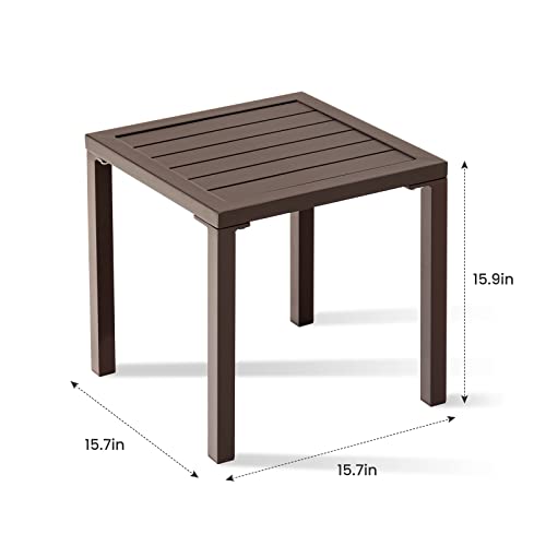 Crestlive Products Chaise Lounge Table, Aluminum Square Side/End Table, Small Patio Coffee Bistro Table for Outdoor Indoor (Brown)