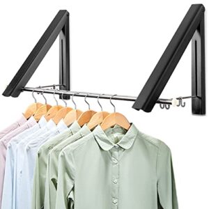 livehitop wall mounted drying rack, 2 pcs folding clothes hanger retractable clothes rack with rod for balcony living laundry room(black)