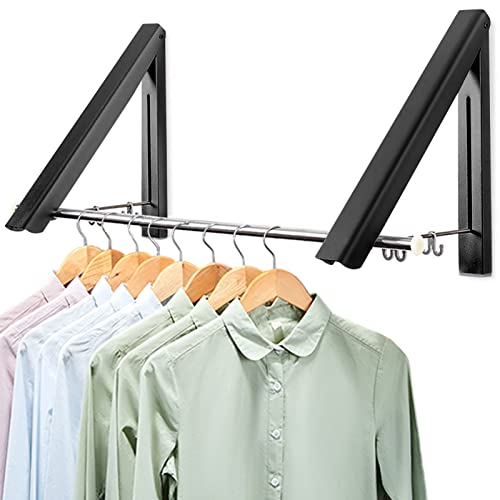 LIVEHITOP Wall Mounted Drying Rack, 2 Pcs Folding Clothes Hanger Retractable Clothes Rack with Rod for Balcony Living Laundry Room(Black)