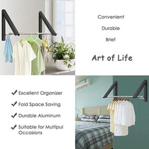 LIVEHITOP Wall Mounted Drying Rack, 2 Pcs Folding Clothes Hanger Retractable Clothes Rack with Rod for Balcony Living Laundry Room(Black)