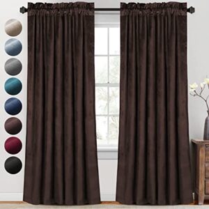 brown velvet curtains blackout - 95 inch length curtains for living room soft velvet fabric thermal insulated rod pocket window treatment set for bedroom,w52 x l95,brown, 2 panels