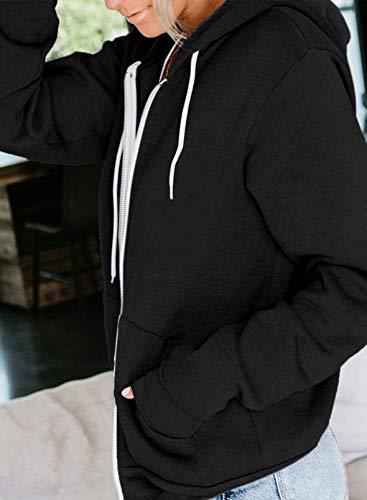 Dokotoo Women's Fall Solid Full Zip Up Black Hoodie Long Sleeve Oversized Hooded Ladies Sweatshirts Pockets Jacket Coat for Women Teen Girls 2023 Fashion Casual X-Large