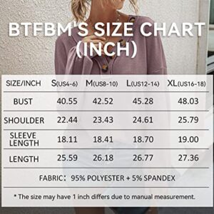 BTFBM Women Waffle Knit Shirts V-Neck Long Sleeve Casual Slouchy Loose Blouses Plain Faux Button Lightweight Pullover (Purple, Large)