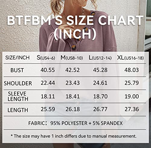 BTFBM Women Waffle Knit Shirts V-Neck Long Sleeve Casual Slouchy Loose Blouses Plain Faux Button Lightweight Pullover (Purple, Large)