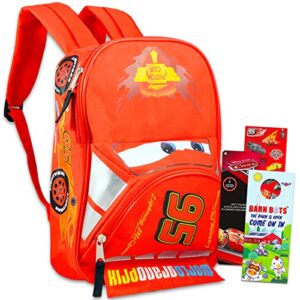 disney cars mini backpack for kids boys ~ premium 12" lightning mcqueen school bag with stickers (disney pixar cars school supplies bundle)