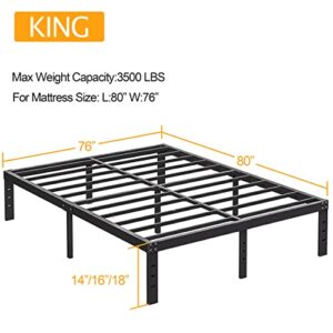 COMASACH King Bed Frame Heavy Duty,14" High Black Metal Platform Bed Frame,Sturdy Steel Frame,Support up to 3500lbs,No Box Spring Needed,Noise-Free,Easy Assembly