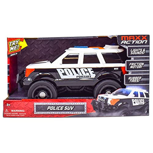 Sunny Days Entertainment Large Police Car – Lights and Sounds Vehicle with Motorized Drive and Soft Grip Tires | Rescue SUV Patrol Toy for Kids – Maxx Action