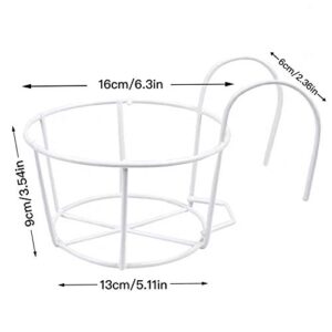4 Pack Round Hanging Railing Planters, Flower Pot Holders Metal Pot Plant Basket, Shelf containers for Indoor and Outdoor use (White)