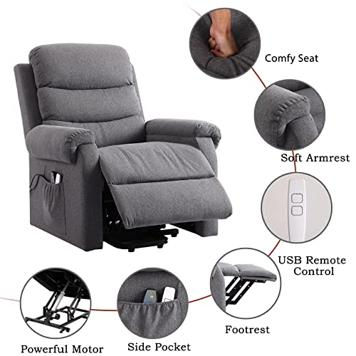 BINGTOO Power Lift Recliner Chair with Massage and Heat, Electric Recliners for Elderly, Fabric Heated Vibration Massage Sofa Living Room Chair with USB Port, Remote Control, Cuoholder, 2 Side Pockets