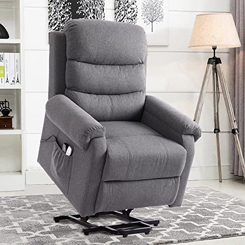 BINGTOO Power Lift Recliner Chair with Massage and Heat, Electric Recliners for Elderly, Fabric Heated Vibration Massage Sofa Living Room Chair with USB Port, Remote Control, Cuoholder, 2 Side Pockets