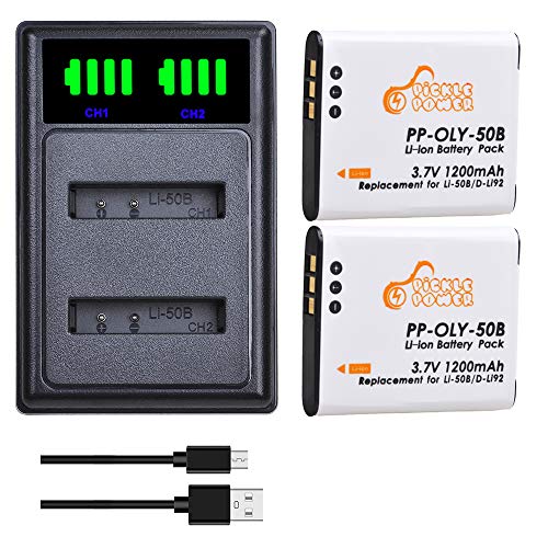 Li-50B D-Li92 Battery and LED Dual Charger Compatible with Olympus SZ-20,SZ-15, SZ-16, SZ-12, SZ-10 iHS,TG-810, TG-820, TG-830, TG-850, TG-610, TG-630 iHS, SP-800UZ, Tough 6000, 6020, 8000