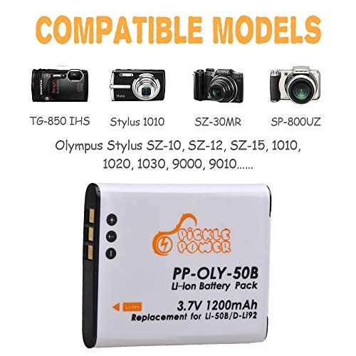 Li-50B D-Li92 Battery and LED Dual Charger Compatible with Olympus SZ-20,SZ-15, SZ-16, SZ-12, SZ-10 iHS,TG-810, TG-820, TG-830, TG-850, TG-610, TG-630 iHS, SP-800UZ, Tough 6000, 6020, 8000