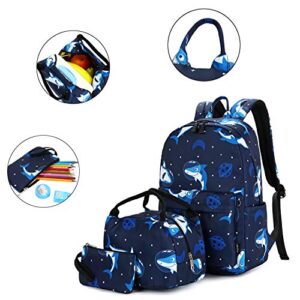 abshoo Cute Lightweight Shark Backpacks Boys School Bags Kids Bookbags (B1 Shark Navy2)