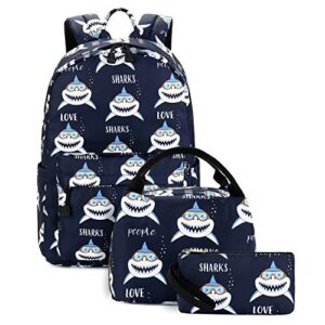 abshoo cute lightweight shark backpacks boys school bags kids bookbags (b1 shark navy1)