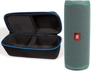 jbl flip 5 waterproof portable bluetooth recycled plastic speaker bundle with divvi! protective hardshell case - green (eco edition)