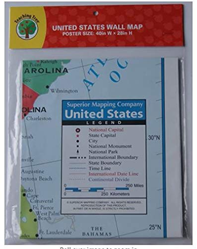 Teaching Tree United States USA Wall Map 39.4" x 27.5" State capitols Cities State & International Boundaries Major Rivers Lakes Timeline