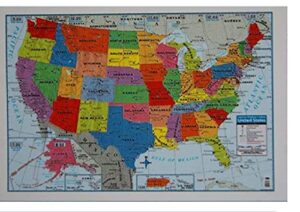 teaching tree united states usa wall map 39.4" x 27.5" state capitols cities state & international boundaries major rivers lakes timeline