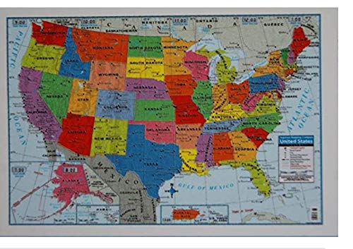 Teaching Tree United States USA Wall Map 39.4" x 27.5" State capitols Cities State & International Boundaries Major Rivers Lakes Timeline