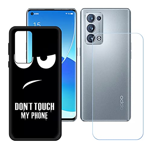 YZKJSZ Case for Oppo Reno 6 Pro+ 5G Cover + Screen Protector Tempered Glass Protective Film - Soft Gel Black TPU Silicone Protection Case for Oppo Reno 6 Pro+ 5G (6.55") - OP11